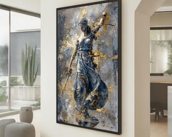 Lady Justice Canvas Wall Art, Blindfolded Statue Scales and Sword Decor, Legal Symbol Artwork, Modern Home Decoration