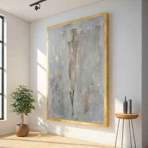 Modern abstrakt silhuettcanvas, väggkonst med guldfärgad accent, elegant figur samtida grå konst, metallisk heminredningcanvas