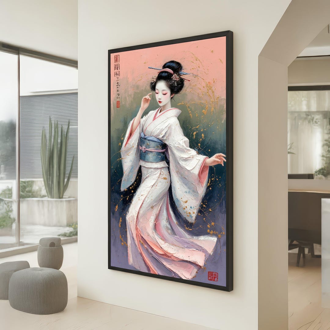 Elegant Japanese Geisha Woman Canvas, Traditional Kimono Wall Art ...