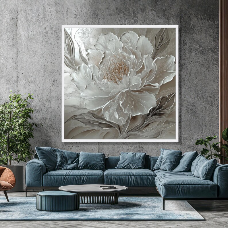 Elegant White Peony Canvas, Floral Wall Art, Flower Neutral Tones ...