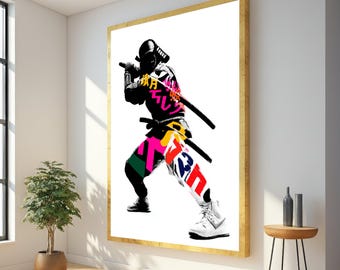 Modern Samurai Warrior Canvas, Pop Art Kendo Fighter Wall Art, Colorful Abstract Martial Arts Canvas, Japanese Culture Decor, Ready to Hang