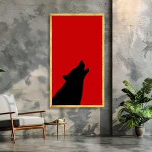 Tela com silhueta de lobo uivando, fundo vermelho, decoração de parede com animais selvagens, tela moderna e ousada, decoração inspirada na natureza para sua casa. imagem 2