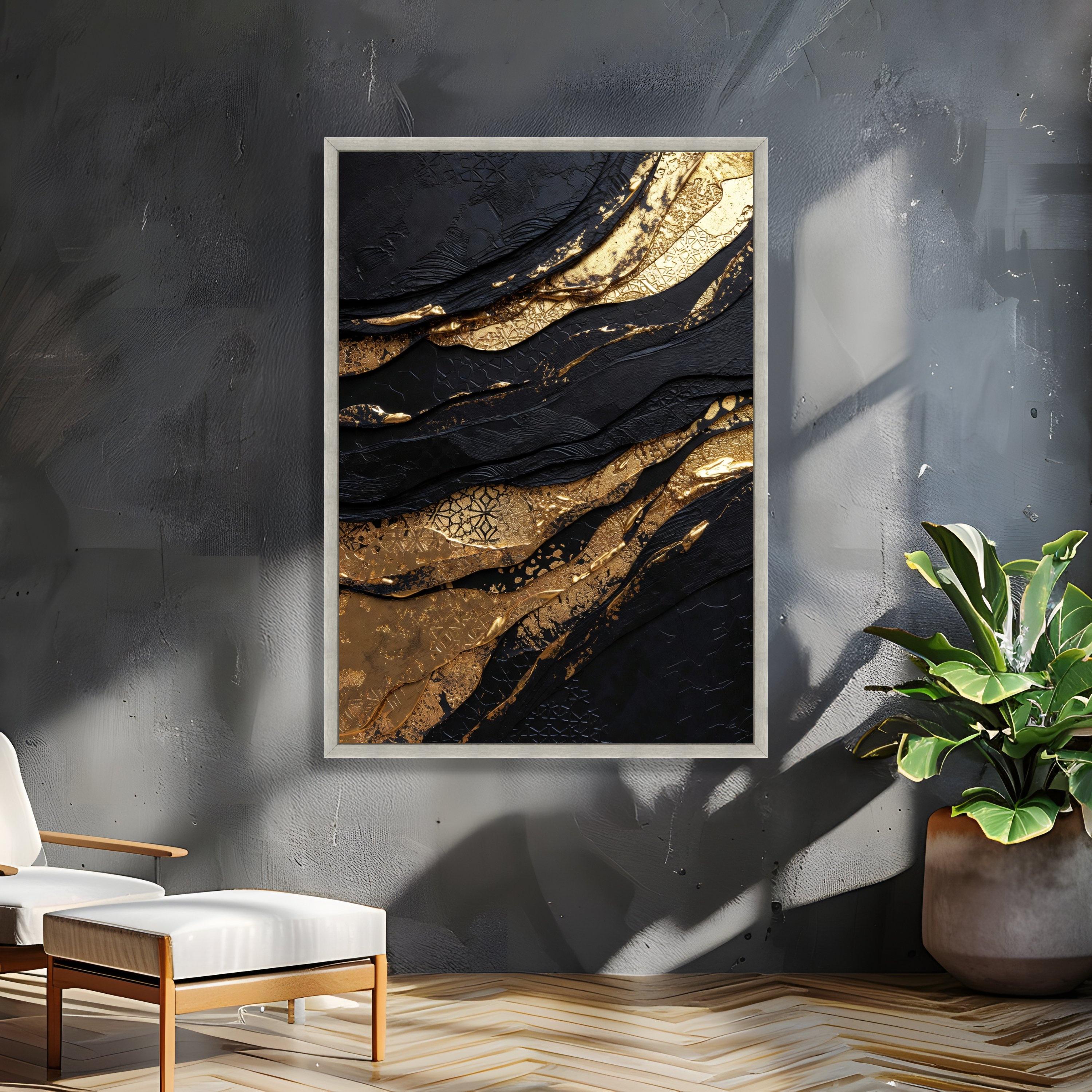 Luxurious Black and Gold Abstract Canvas Wall Art, Elegant Home Decor ...