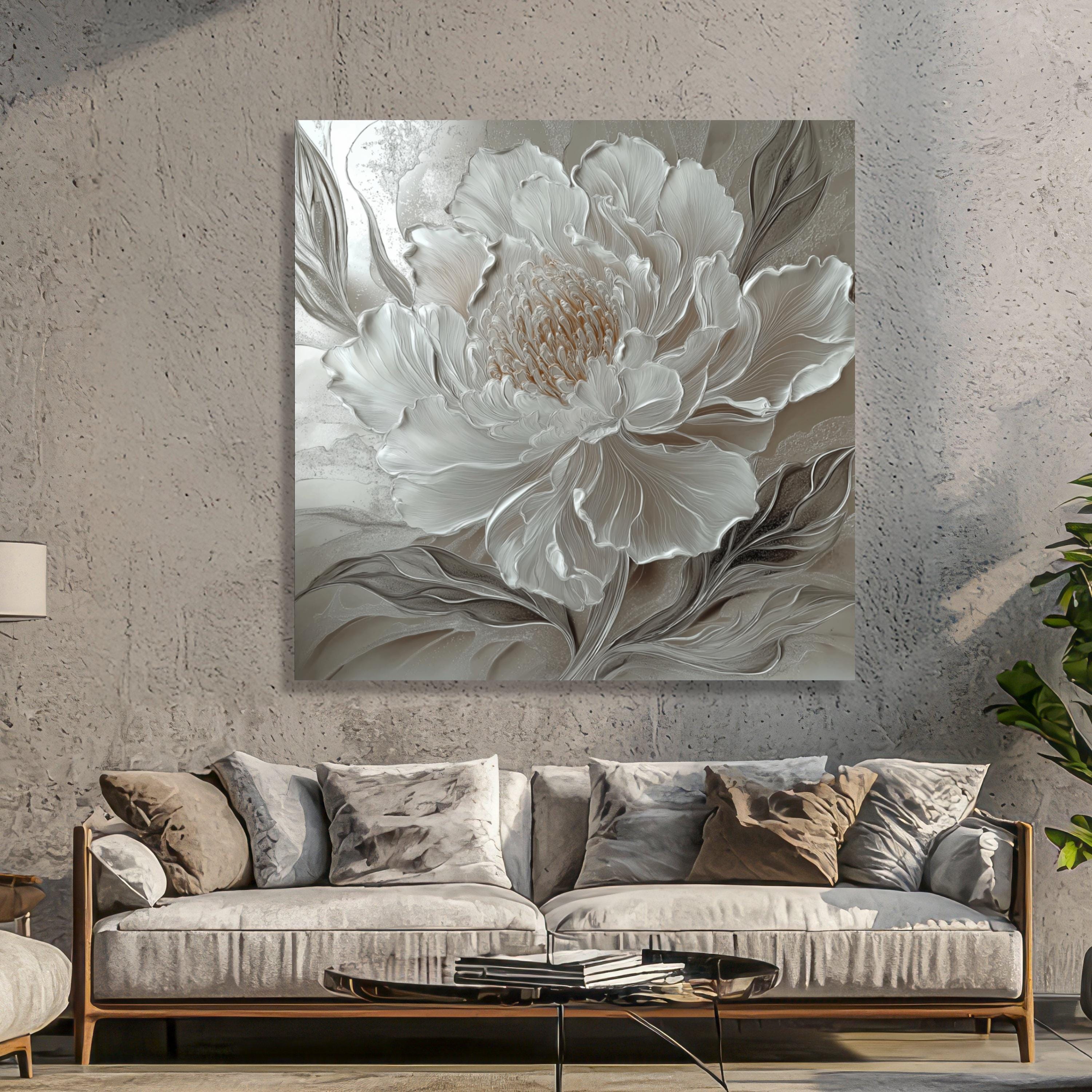 Elegant White Peony Canvas, Floral Wall Art, Flower Neutral Tones ...