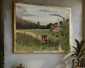 Vintage Landschaftsszene Leinwand, rustikale Bauernhauslandschaft Wandkunst, pastorale Malerei im Freien, Natur und ländliches Leben Leinwanddekor