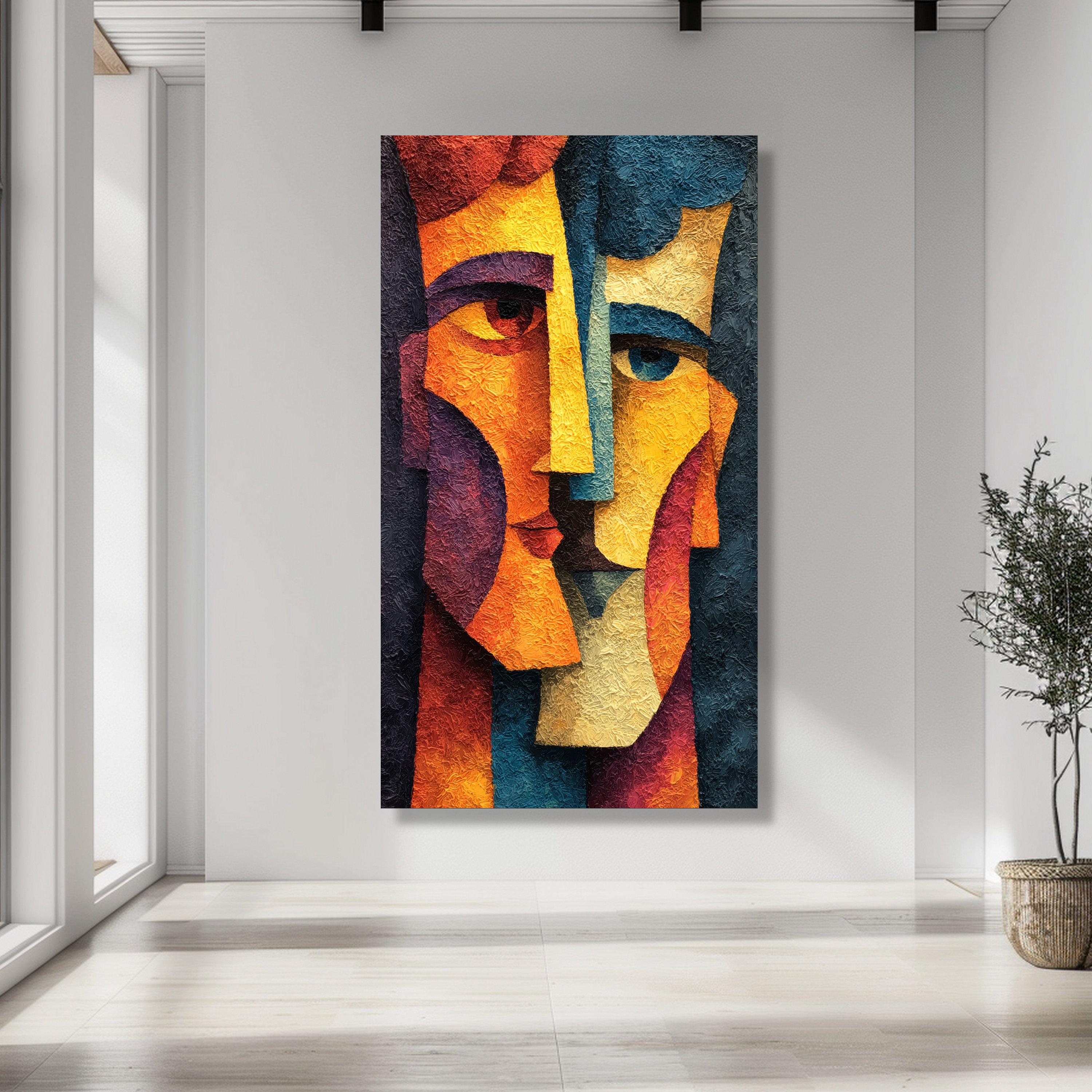 Abstract Faces Cubism Canvas, Modern Art Wall Decor, Colorful Geometric ...