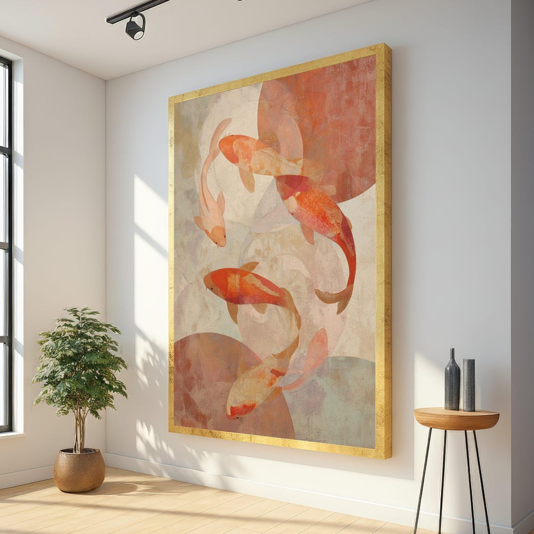 Abstract Koi Fish Canvas Wall Art, Japanese Fish Serene Watercolor ...