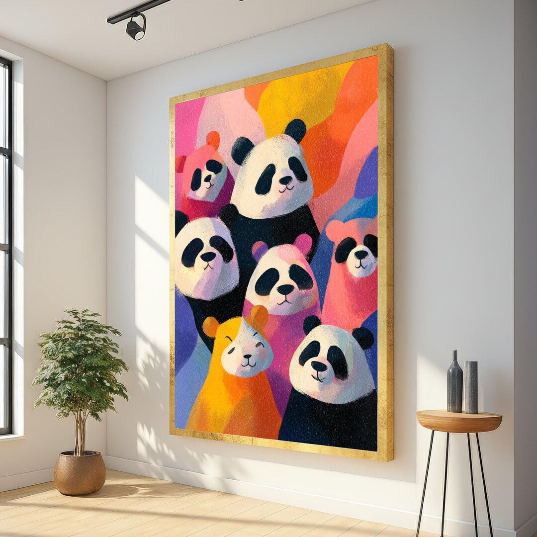 Colorful Panda Bears Canvas Wall Art, Cute Animal Illustration, Vibrant ...