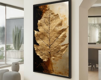 Canvas muurkunst bladgoud, metallic natuurdecor, abstracte botanische print, luxe bladgoudontwerp, elegante huisdecoratie