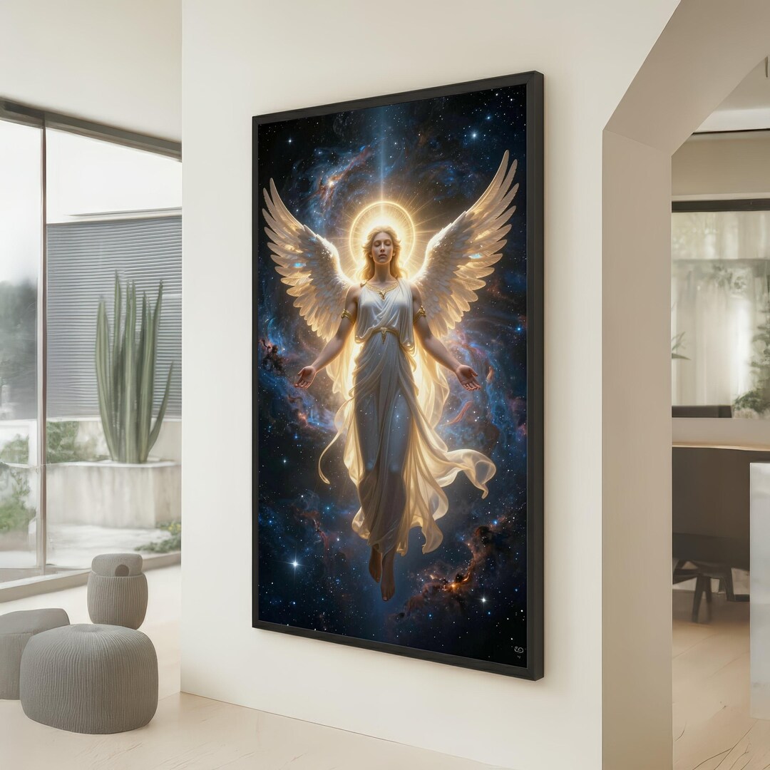 Illuminated Angel Canvas Wall Art, Ethereal Winged Figure, Spiritual ...