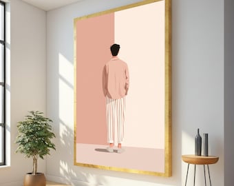 Minimalist Man Standing Wall Art, Modern Canvas Decor, Contemporary Neutral Tones, Abstract Portrait Canvas, Stylish Home Decoration