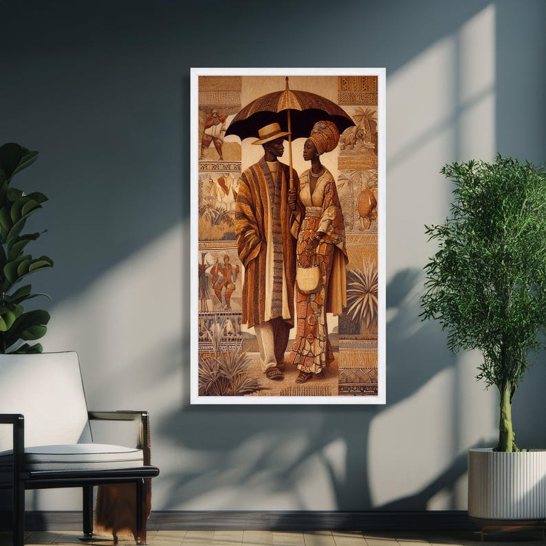 Elegant African Couple Canvas Wall Art, Traditional Attire Cultural Heritage Decor, Ethnic Fashion Canvas, Home Wall Decoration image 5