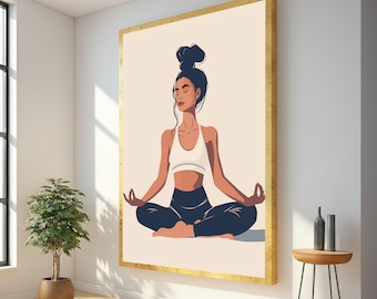 Serene Meditation Pose Leinwand, Yoga Frau Illustration, Achtsamkeit Wandkunst, Wellness Dekor, Entspannung Leinwand, modernes Zuhause