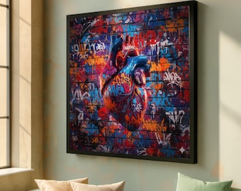 Vibrant Anatomical Heart Graffiti Canvas, Urban Street Art Wall Decor, Colorful Pop Art Heart Design, Modern Canvas Wall Art for Home
