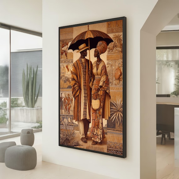 Elegant African Couple Canvas Wall Art, Traditional Attire Cultural Heritage Decor, Ethnic Fashion Canvas, Home Wall Decoration