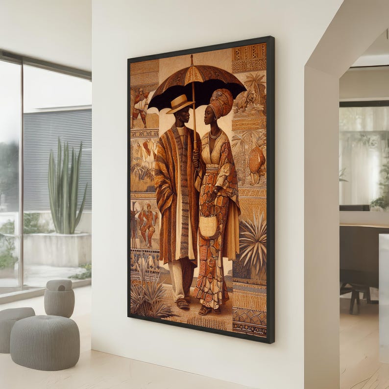 Elegant African Couple Canvas Wall Art, Traditional Attire Cultural Heritage Decor, Ethnic Fashion Canvas, Home Wall Decoration image 1