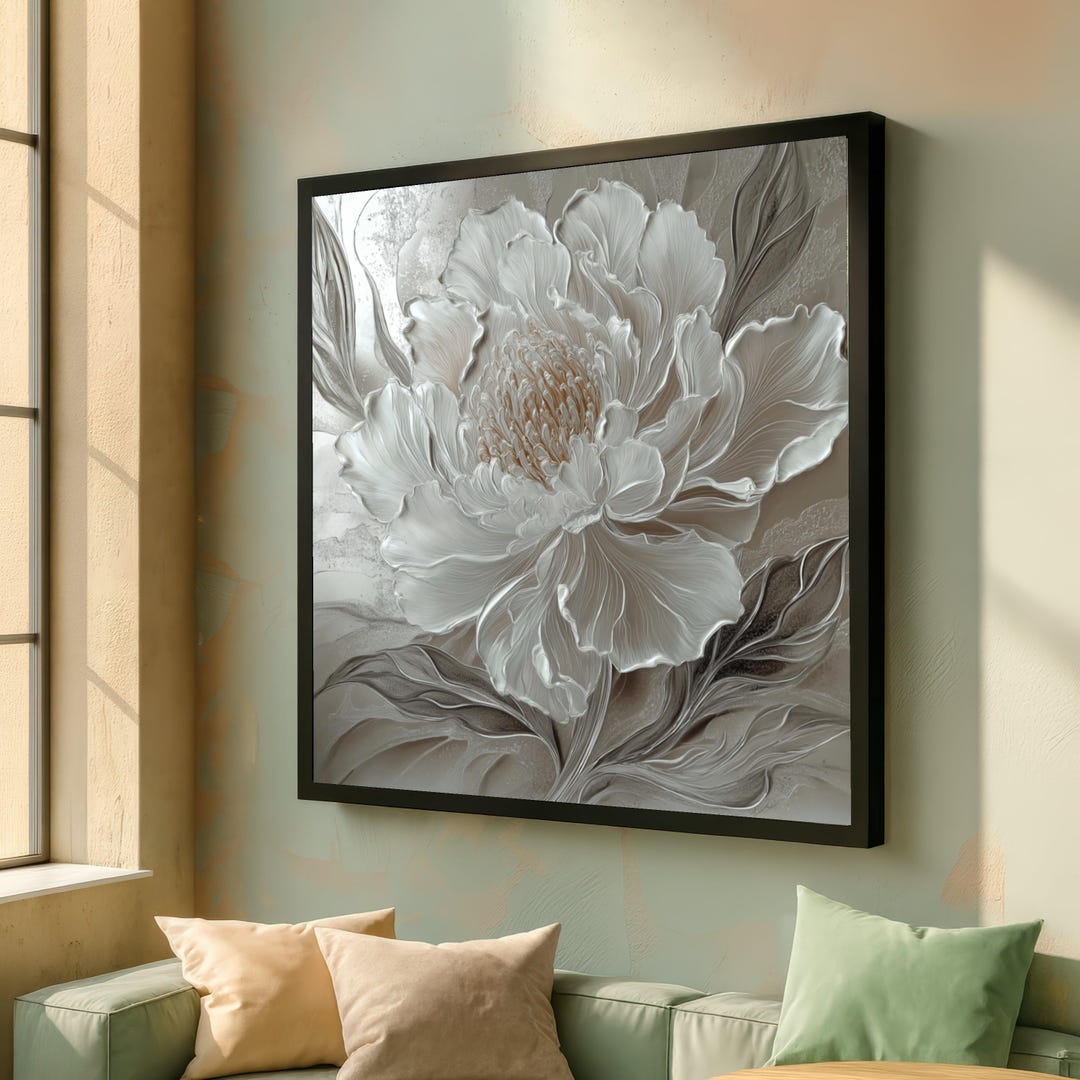 Elegant White Peony Canvas, Floral Wall Art, Flower Neutral Tones ...
