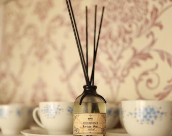 Flacon diffuseur roseau : parfum mousse ambrée / cadeau de Noël vintage