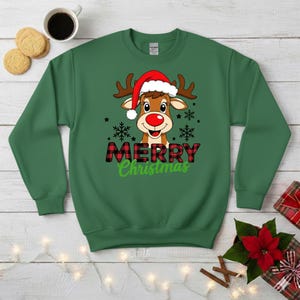 Christmas Reindeer Sweatshirt – Merry Christmas  Shirt, Cartoon Rudolph Holiday Top, Fun Xmas Gift