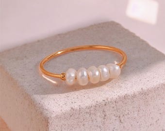 Pärlpärlring 18K guldpläterad | Vattentätt rostfritt stålarmband | Elegant present till henne