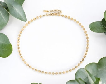 Disc Chain Choker Necklace – 14K Gold or Silver Stainless Steel Waterproof Non Tarnish