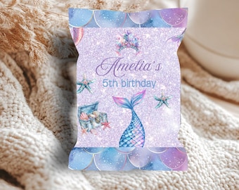 Mermaid Chip Bag, Editable Canva Template (Instant Download)