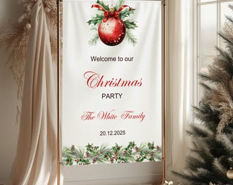 Plantilla editable de Canva para cartel de bienvenida a fiesta de Navidad