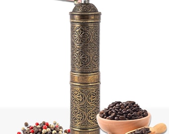Ręcznie robiony turecki młynek do kawy: regulowany mosiężny młynek do przypraw 22 cm