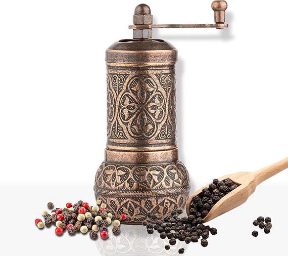 Handmade Turkish Pepper Grinder: Refillable Spice Mill with Hand Crank 11 cm