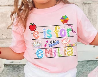 Maglietta personalizzata per bambini con alfabeto: maglietta per il ritorno a scuola e l'asilo