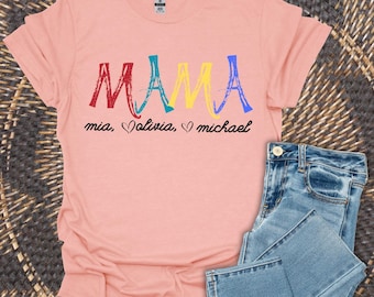 Camiseta personalizada para mamá: camiseta personalizada para el Día de la Madre con los nombres de los niños