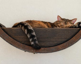 Whiskey Barrel Hanging Cat Bed - Made from retired Whiskey Bourbon Barrels. 100% Recycled!