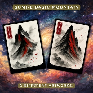 Terre base Sumi-E Mountain / Magia rossa proxy / Stile giapponese / Carte da playtest / Gioco di carte EDH / Commander