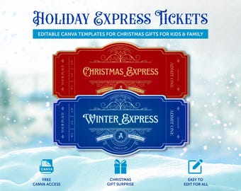 Christmas Express Ticket Templates. Editable Canva Design to Gift Children & Family for Winter Holidays