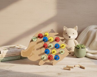 Montessori Wooden Hedgehog Peg Game | Stacking & Sorting Toy | Fine Motor Skills Educational Gift