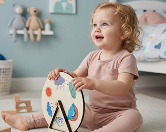 Wooden Weather Wheel – Montessori Learning Toy – Educational Weather Station – Laser Cut Eco-Friendly Classroom Decor