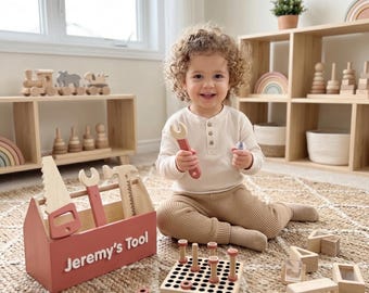 Personalized Wooden Tool Set, Montessori Toy for Toddlers