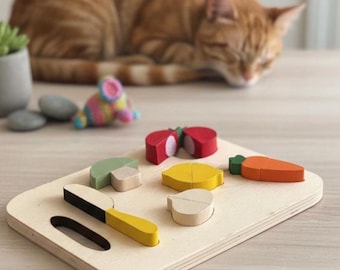 Set di cibo in legno da tagliare Montessori, giocattolo da cucina per finta