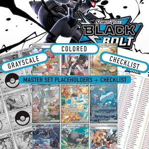 Pokémon Black Bolt Master Set Binder Placeholders + Checklist | Printable PDF | Poke & Master Ball/Reverse Holo/Holo - Colored / Grayscale
