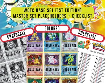 Pokmon TCG Base Set Unlimited Master Set Binder Placeholders + Checklist |  Printable PDF | Colored / Grayscale - Etsy