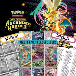 Pokémon-Sammelkartenspiel Aufgestiegene Helden Meister-Set Platzhalter + Checkliste | Druckbare PDF | Energiesymbol + Kugelumkehr - Bunt/Graustufen