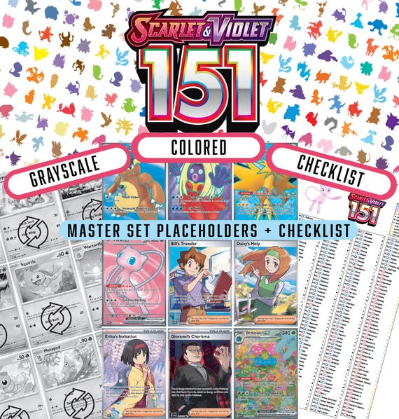 Pokmon TCG 151 Master Set Binder Placeholders + Checklist | Printable PDF  | Reverse Holo & Base Set - Colored / Grayscale - Etsy