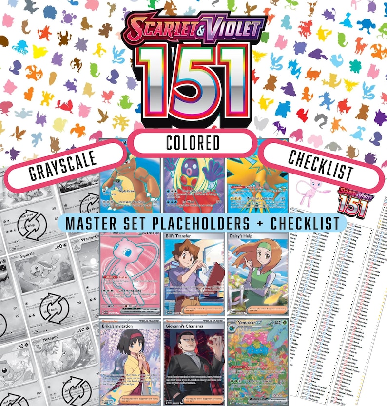 Pokémon TCG 151 Master Set Binder Placeholders + Checklist | Printable ...