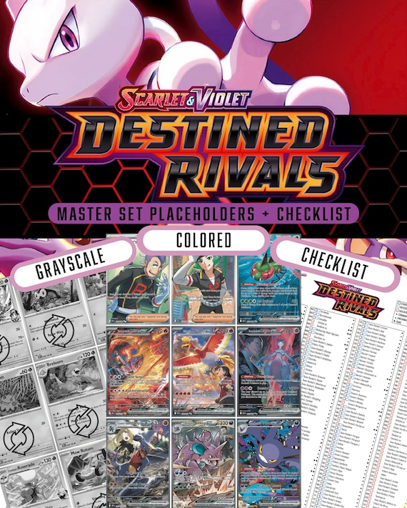Pokmon TCG Destined Rivals Master Set Binder Placeholders + Checklist |  Printable PDF | Reverse Holo & Base Set - Colored / Grayscale - Etsy