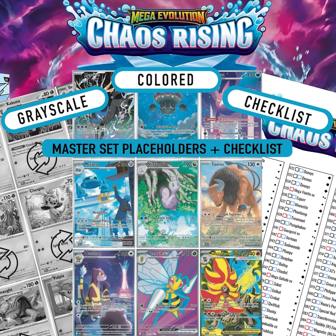 Pokémon Chaos Rising Master Set Binder Placeholders + Checklist