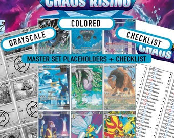 Pokémon Chaos Rising Master-set tijdelijke aanduidingen voor mappen + checklist | Afdrukbare pdf | Omgekeerde holo + holo + normaal - gekleurd/grijstinten