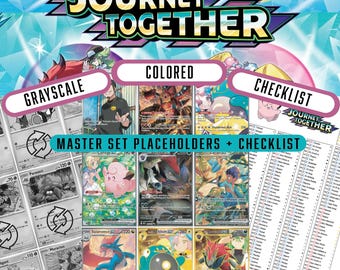 Pokémon TCG Journey Together Master Set Binder Placeholders + Checklist | Printable PDF | Reverse Holo & Base Set - Colored / Grayscale