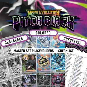 Lista de verificación y marcadores de posición para el álbum del set maestro de Pokémon Pitch Black / PDF imprimible / Holográfica inversa + Holográfica + Normal - A color / Escala de grises