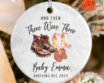Personalized Baby Announcement Ornament, And Then There Were Three Ornament, Pregnancy Reveal Gift, New Parents Baby Shower Keepsake