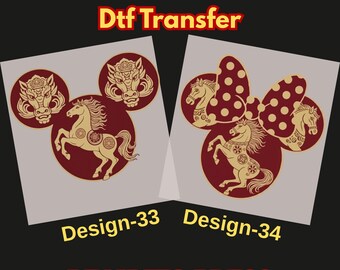 Disney mickey and minnie dtf for lunar new year shirt, chinese new year ready to press iron on